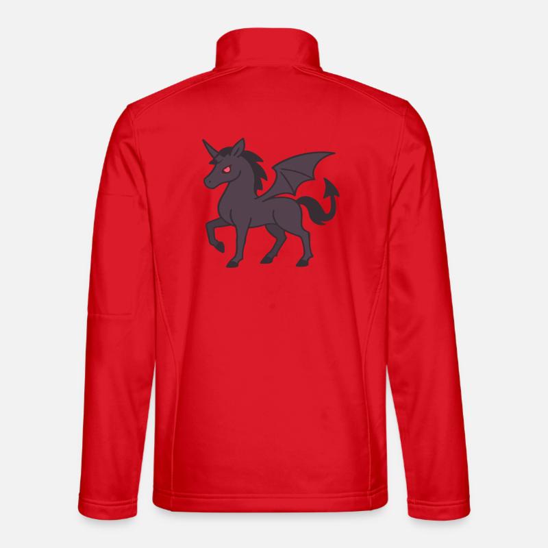 Dunkles Dämonen-Einhorn mit Flügeln und roten Augen Unisex Softshelljacke