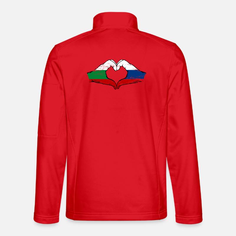 Drapeau de la Bulgarie et de la Russie Mains en forme de cœur Veste en tissu softshell Unisexe