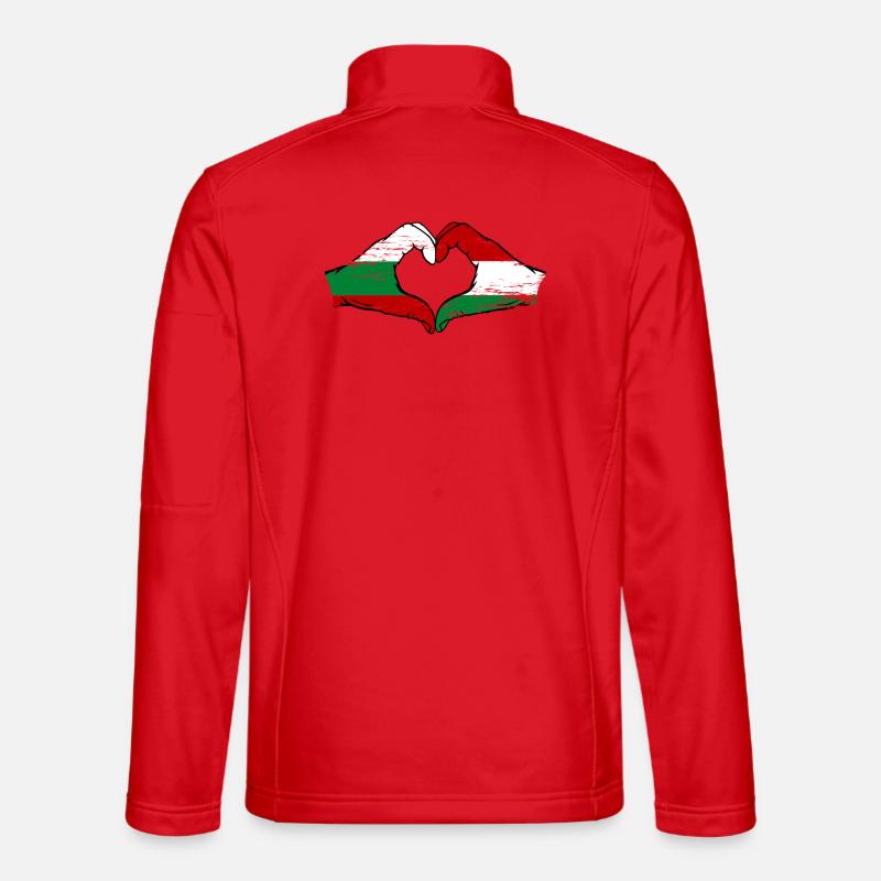 Bulgaria Hungary Flag Hands Heart Shape - Unisex Softshell Jacket - red