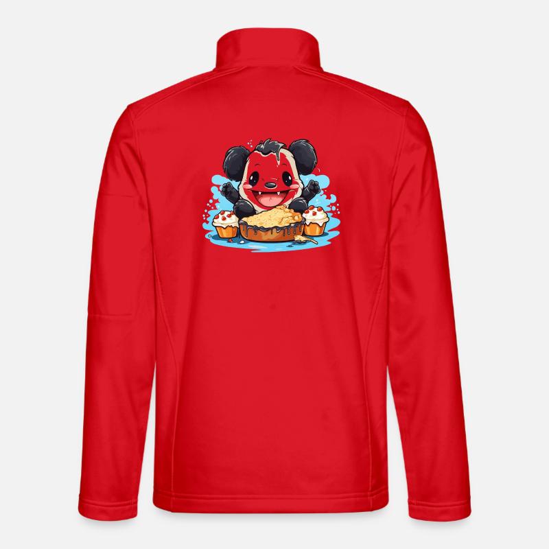 Kawaii Panda with Cake Feast - Unisex Softshell Jacket - red