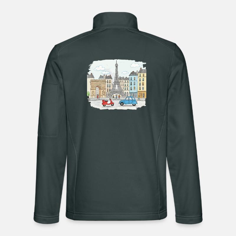 Pariser Stadtsilhouette Eiffelturm Cartoon-Kunst Unisex Softshelljacke