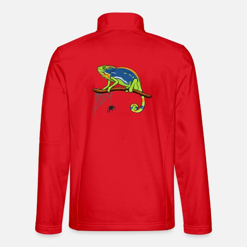 Chamäleon auf Ast mit Spinnennetz - Unisex Softshelljacke - Rot