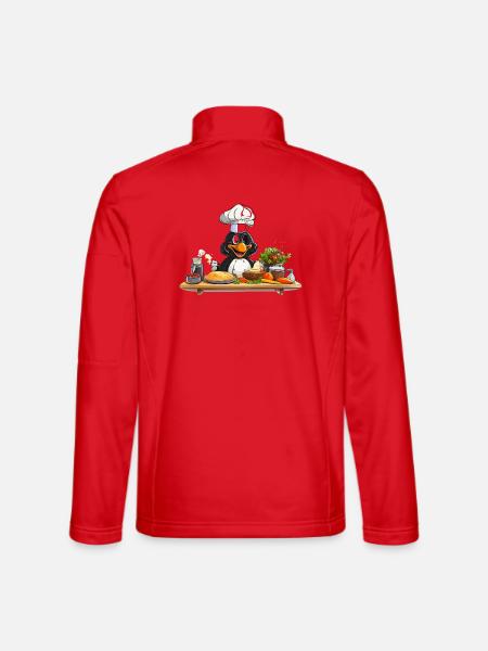 Küchenpinguin Chef am Holztisch - Unisex Softshelljacke - Rot