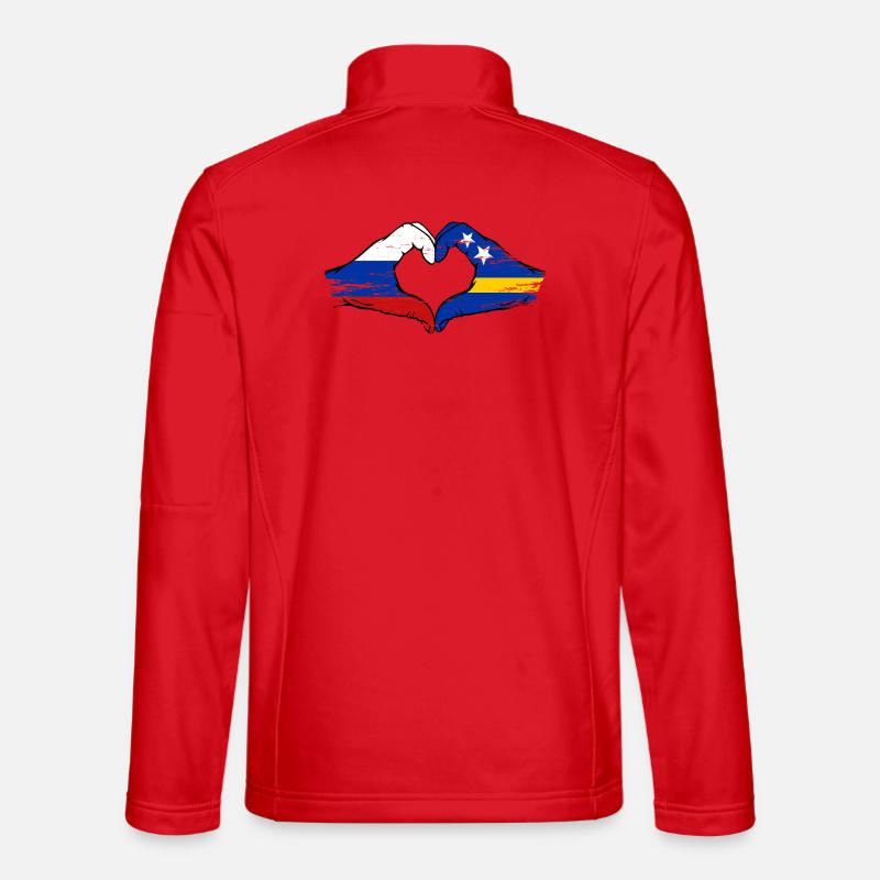 Mains du drapeau de la Russie de Curaçao en forme de cœur utilisées Veste en tissu softshell Unisexe