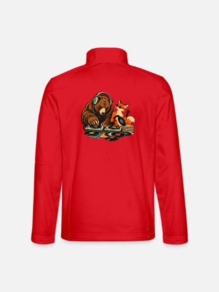 Bär & Fuchs als Vinyl DJs – Musikduo - Unisex Softshelljacke - Rot