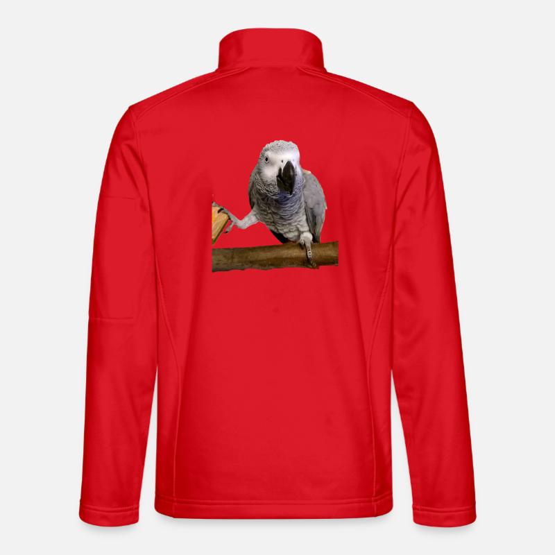 Graupapagei auf Ast Unisex Softshelljacke
