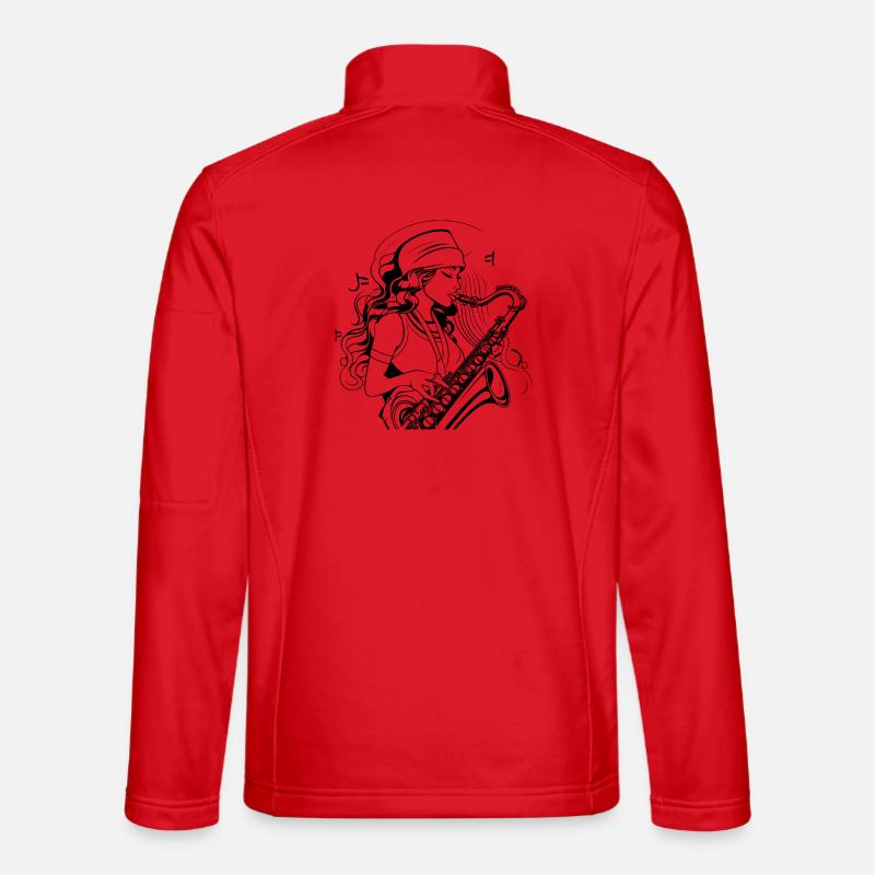 Saxophonist Drawing - Unisex Softshell Jacket - red