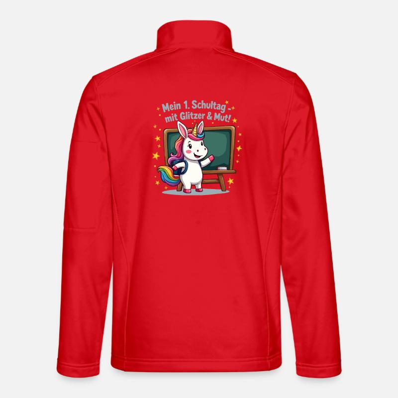 Schuleinhorn – 1. Klasse mit Glitzerstart - Unisex Softshelljacke - Rot