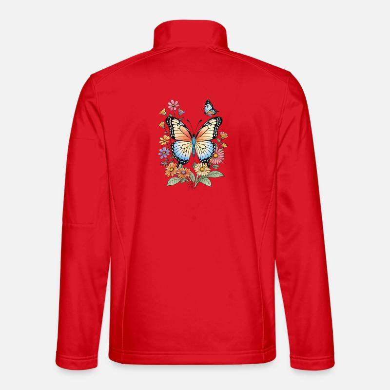 Bunter Falter im Blütenmeer - Unisex Softshelljacke - Rot