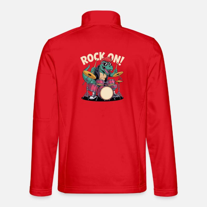Punk Rock T-Rex Dinosaur Drummer - Percussion - Unisex Softshell Jacket - red