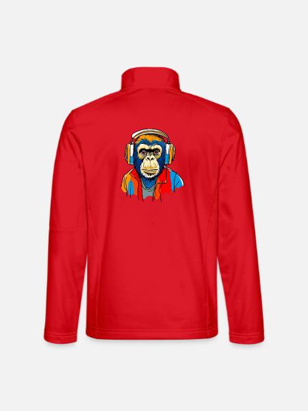 Affe mit Kopfhörern - Unisex Softshelljacke - Rot - Hinten