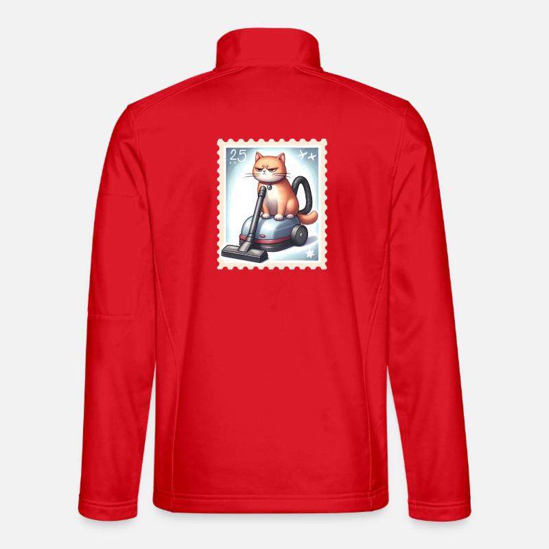 Fun Cat on Vacuum Cleaner - Unisex Softshell Jacket - red