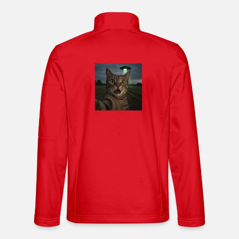 Cat Selfie With Alien UFO - Unisex Softshell Jacket - red
