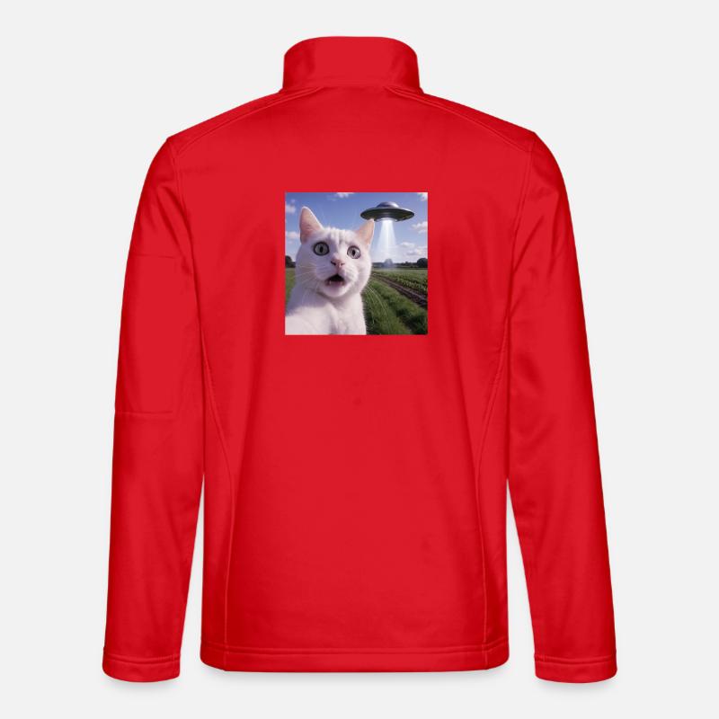 Katzen-Selfie mit Alien-UFO - Unisex Softshelljacke - Rot