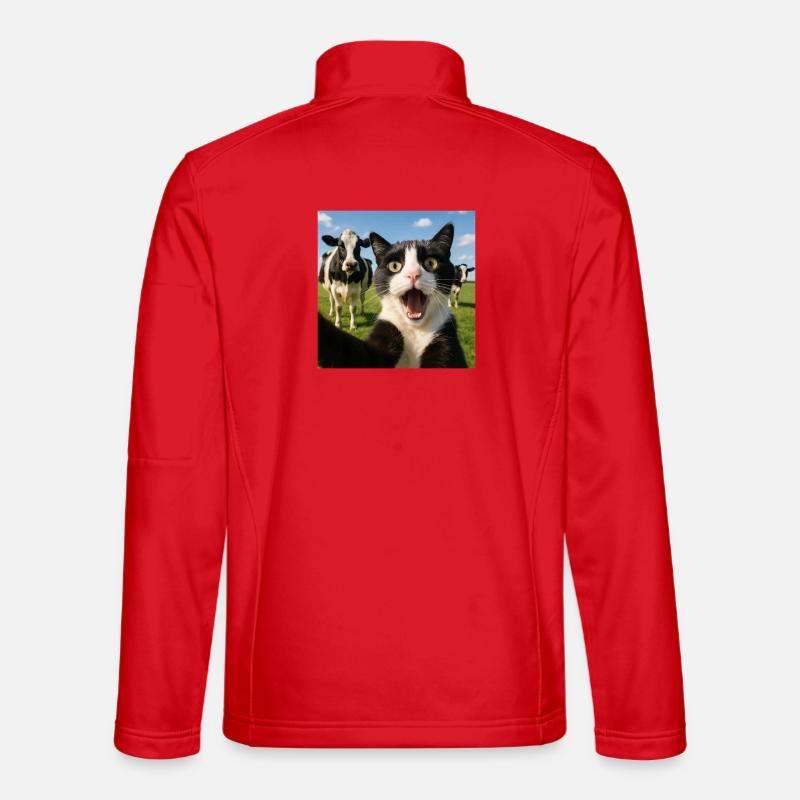 Funny Cat Cow Selfie Gift Idea - Unisex Softshell Jacket - red