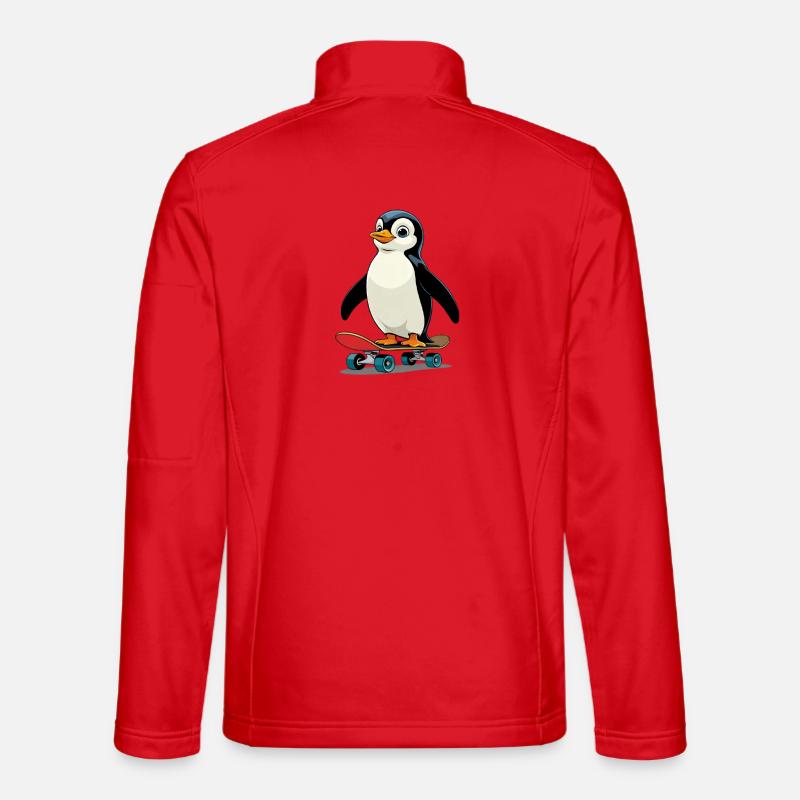 Playful penguin on skateboard - Unisex Softshell Jacket - red