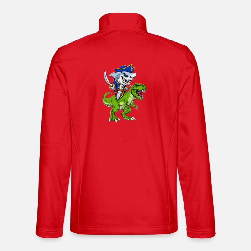 Shark Pirate Riding T-Rex Dinosaur - Unisex Softshell Jacket - red