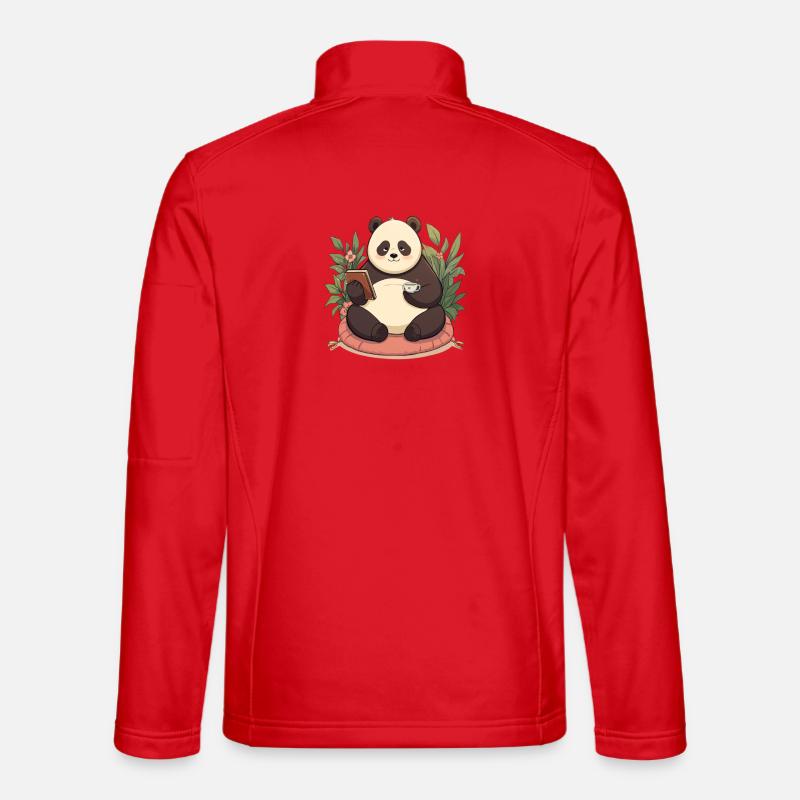 Panda reading with tea - Unisex Softshell Jacket - red