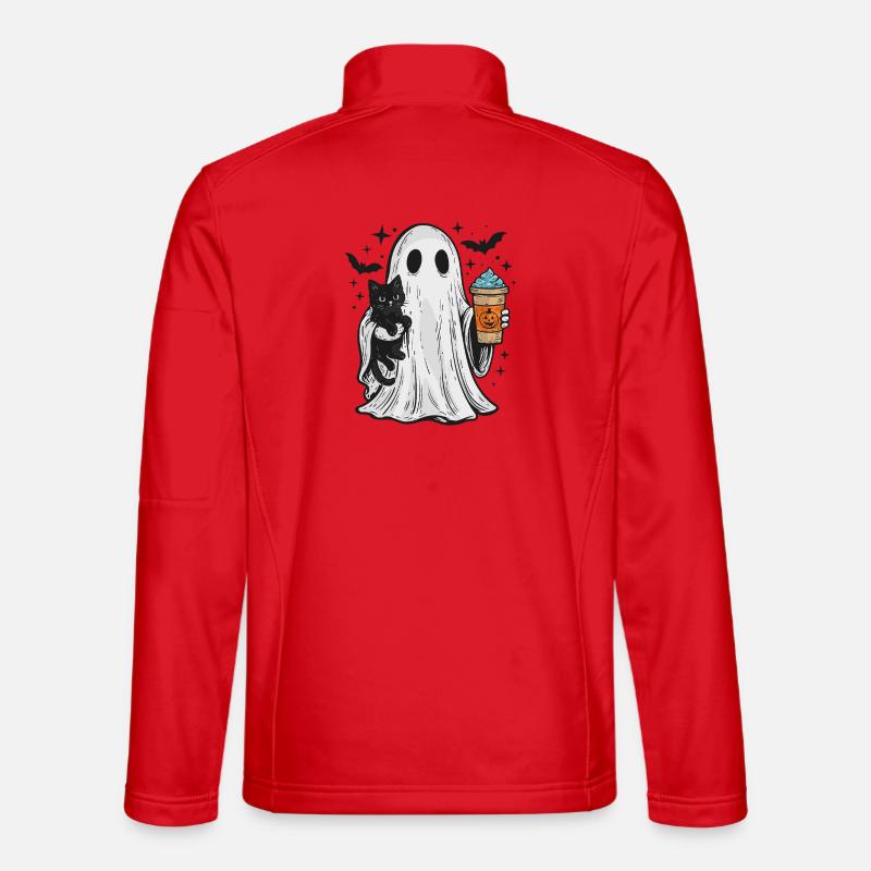Halloween-Geist mit Katze und Kaffee - Unisex Softshelljacke - Rot