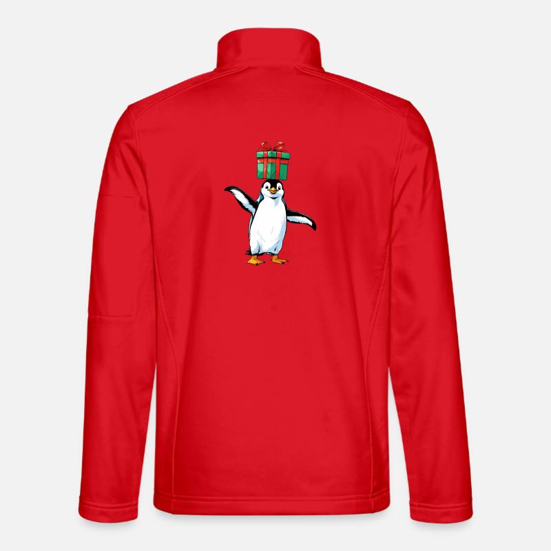Pinguin mit Geschenk auf Kopf - Unisex Softshelljacke - Rot