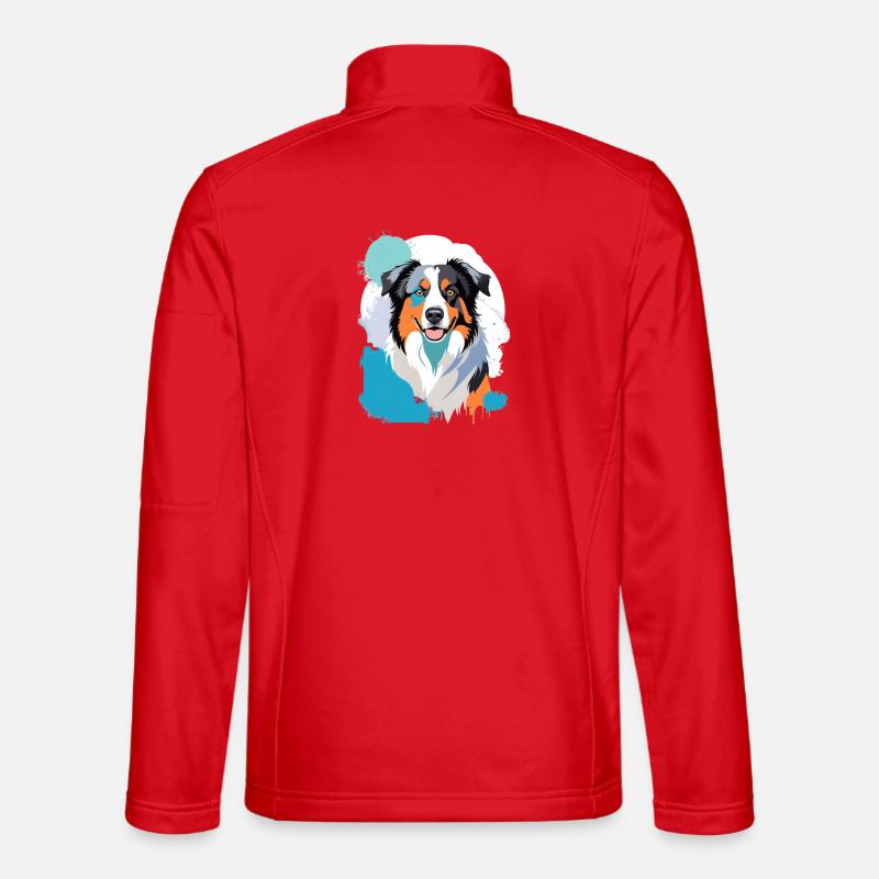 Buntes Aussie-Hundeporträt mit Farbspritzern - Unisex Softshelljacke - Rot