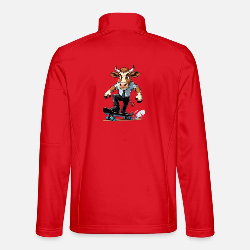 Cow on skateboard in suit - Unisex Softshell Jacket - red