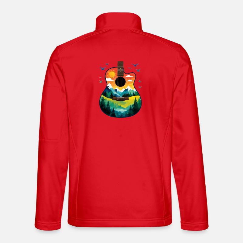 Mountain landscape on guitar - Unisex Softshell Jacket - red