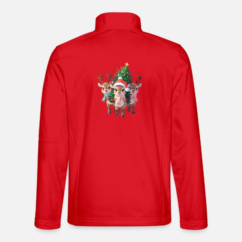 Reindeer Trio with Christmas Tree - Unisex Softshell Jacket - red
