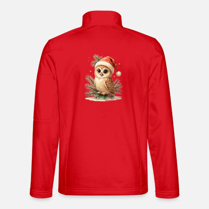 Christmas Owl with Santa Hat - Unisex Softshell Jacket - red