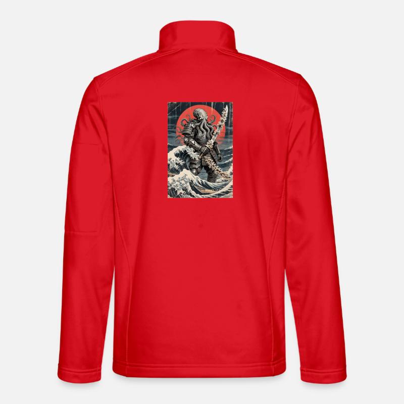 Samurai Octopus Tentacle Monster Japanese Ukiyo-e - Unisex Softshell Jacket - red