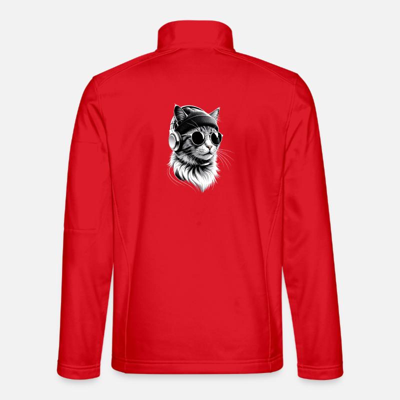 Katzen-DJ mit Kopfhörern - Unisex Softshelljacke - Rot