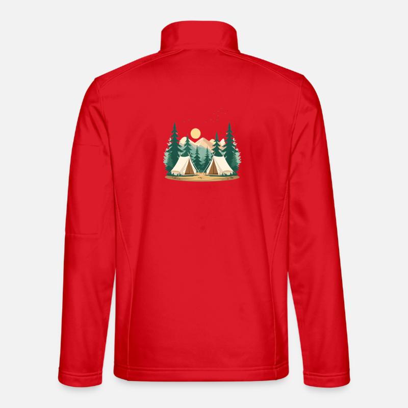 Nachtwald Camping Illustration - Unisex Softshelljacke - Rot