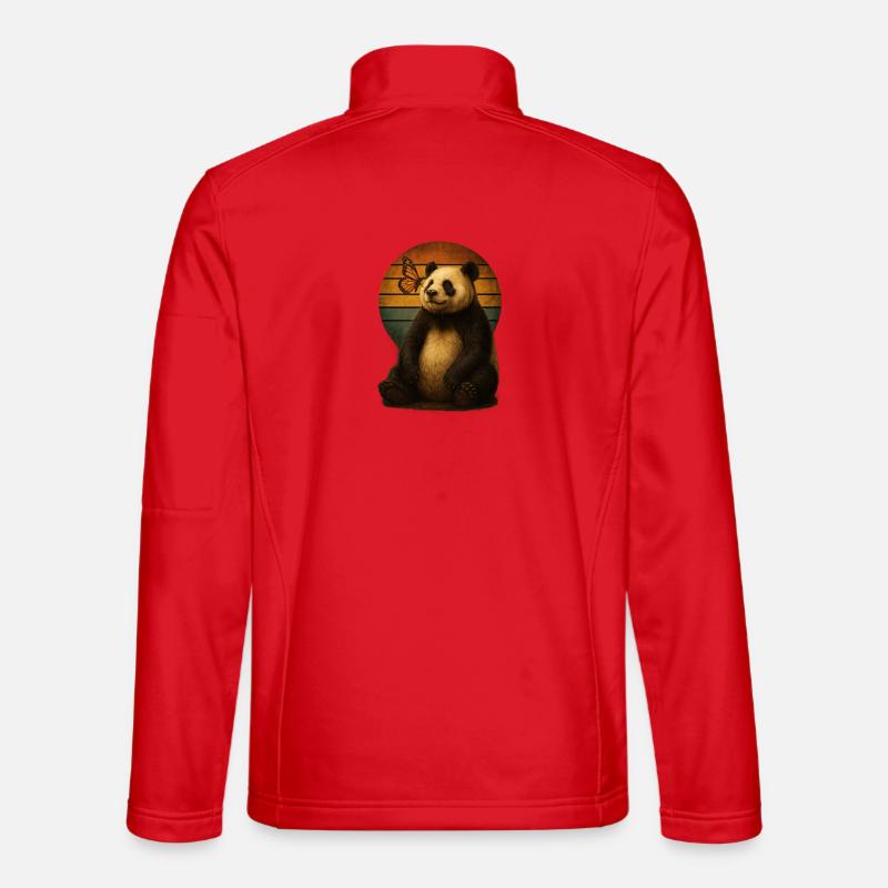 Panda Schmetterling Retro Tierfreunde - Unisex Softshelljacke - Rot