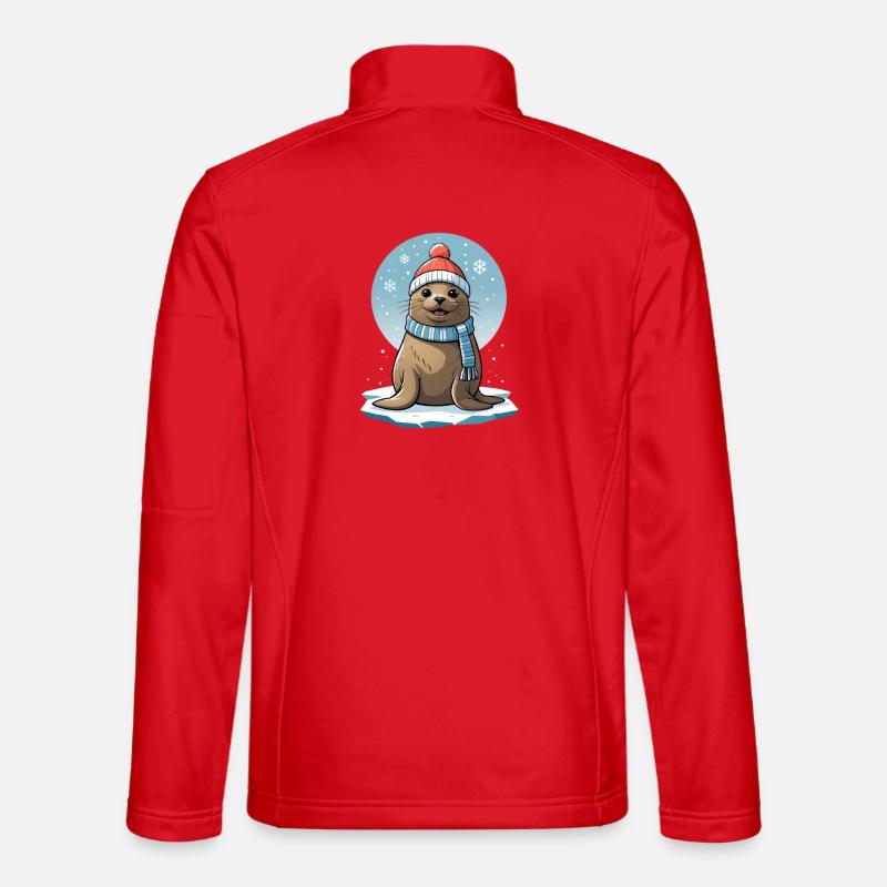 Winter seal with scarf and hat - Unisex Softshell Jacket - red