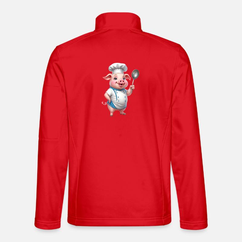 Cooking Pig Chef with Spoon - Unisex Softshell Jacket - red