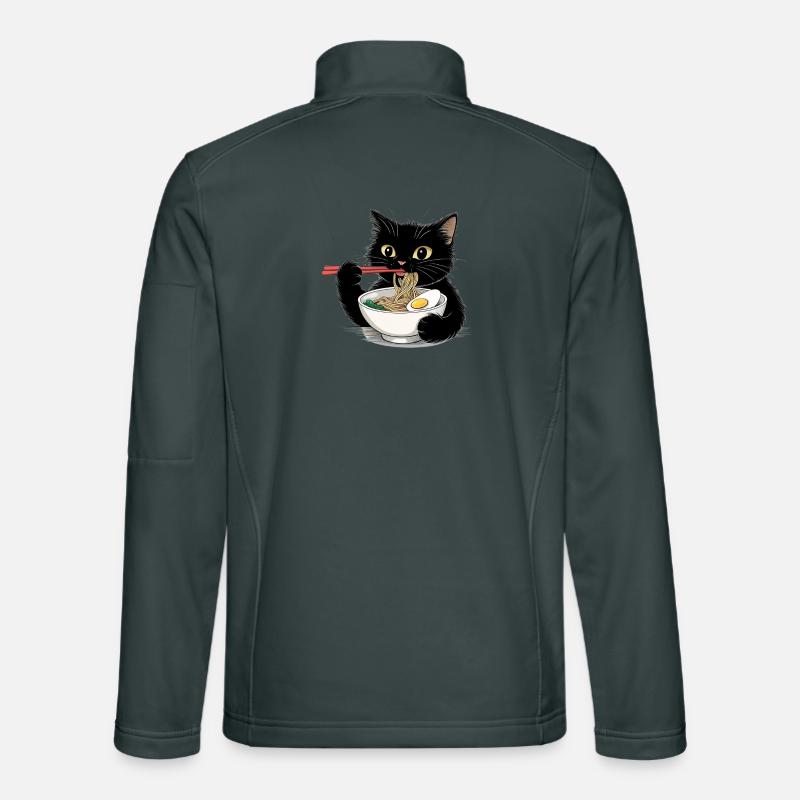 Chat noir mangeant des nouilles ramen Veste en tissu softshell Unisexe