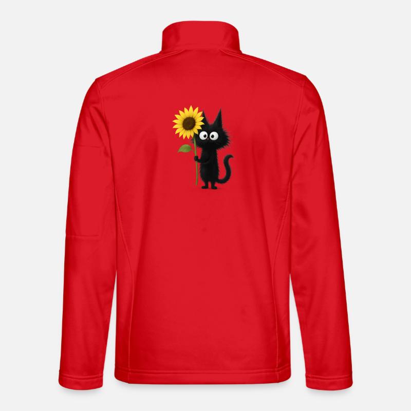 Schwarze Katze mit Sonnenblume - Unisex Softshelljacke - Rot