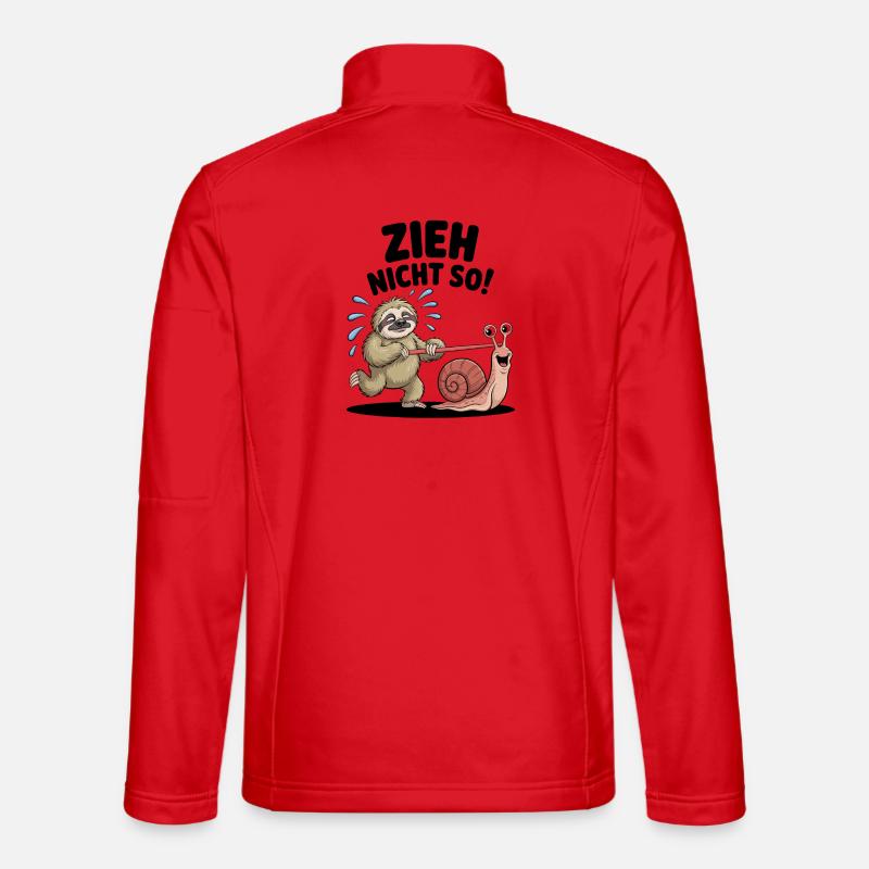 Sloth pulling snail, funny cartoon - Unisex Softshell Jacket - red