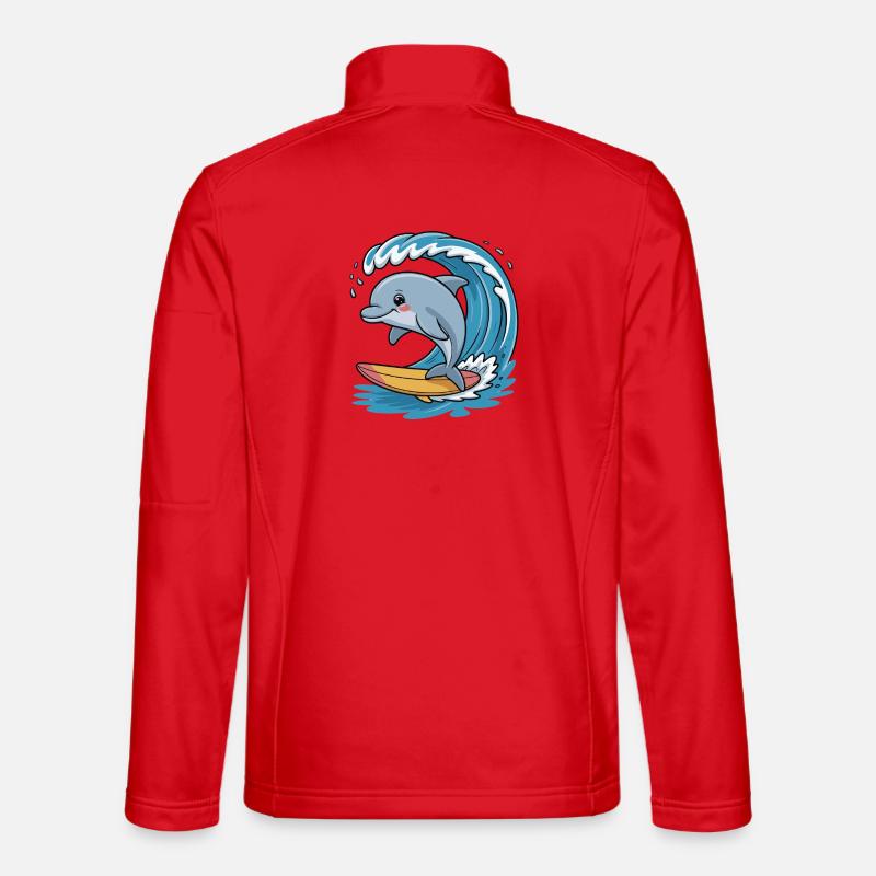 Dolphin Surfer on Wave Magic - Unisex Softshell Jacket - red