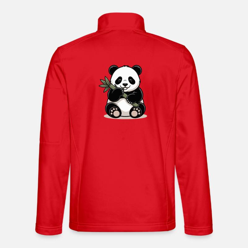 Panda mit Bambusstock - Unisex Softshelljacke - Rot