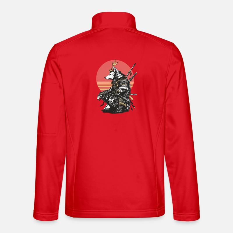 Wolf Samurai in Sunset Armor - Unisex Softshell Jacket - red