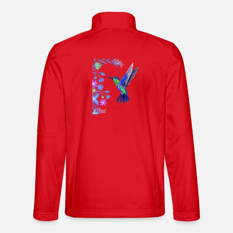 Kolibri Vogel Design mit botanischen Blumen - Unisex Softshelljacke - Rot