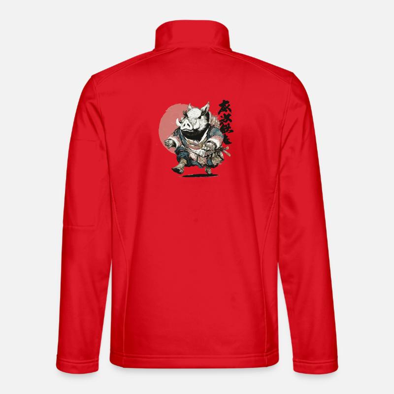 Boar Samurai in Ukiyo Armor - Unisex Softshell Jacket - red