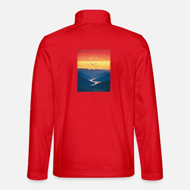 Landschaft / Berge / Sonnenuntergang / Romantisch - Unisex Softshelljacke - Rot
