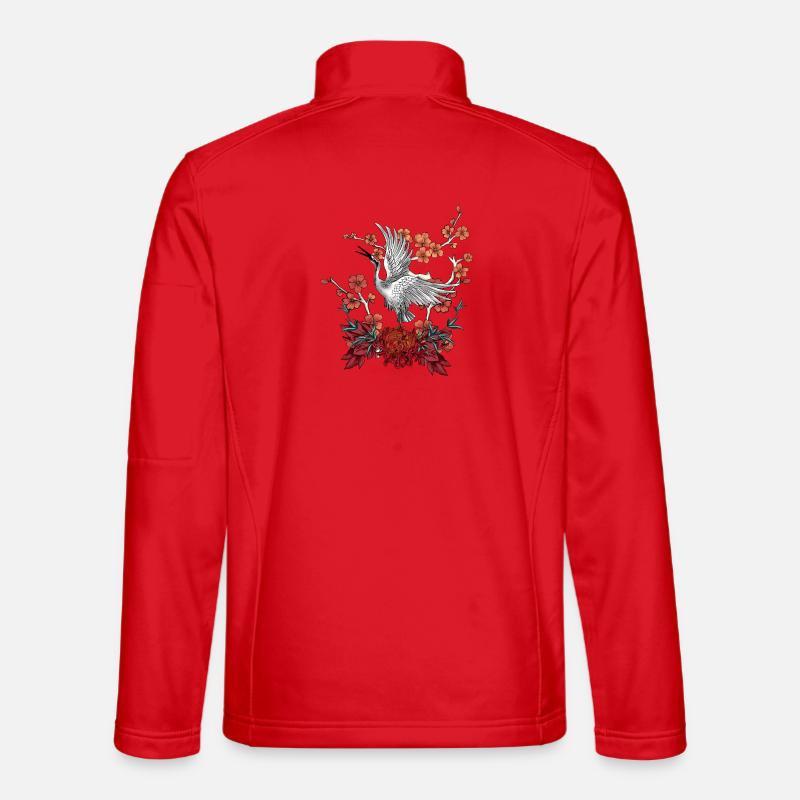 Belle grue avec des fleurs Veste en tissu softshell Unisexe