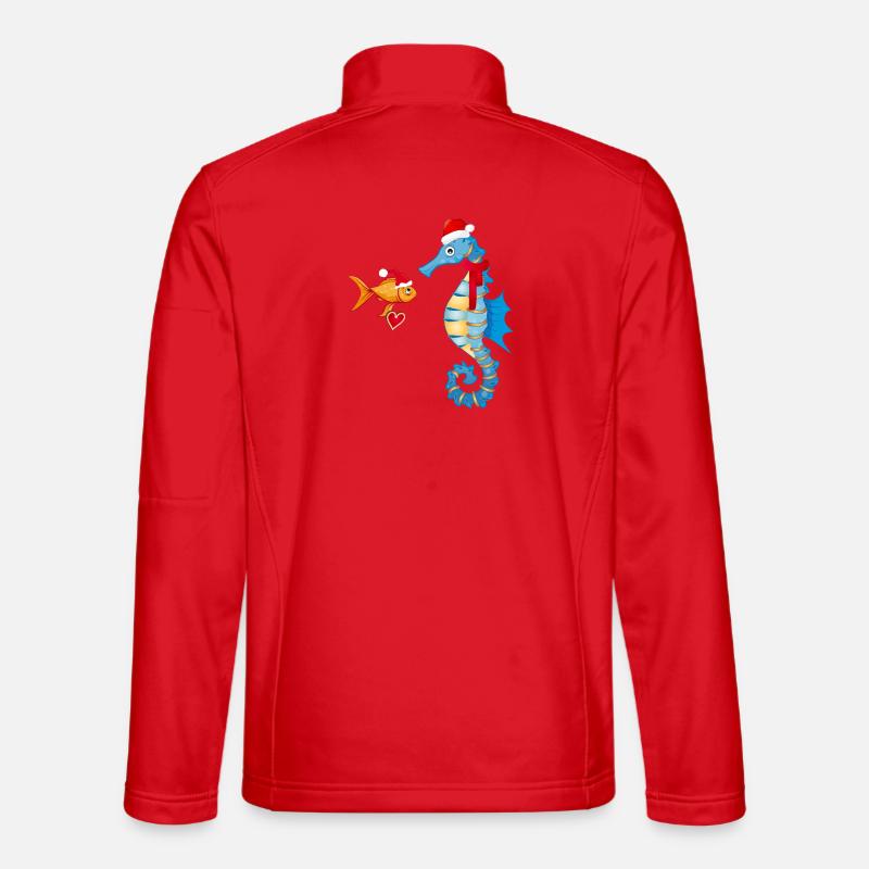 Fisch und Seepferdchen in Weihnachtsstimmung - Unisex Softshelljacke - Rot