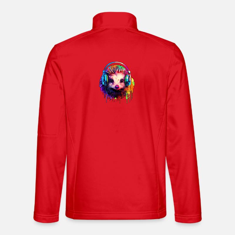 Igel mit Kopfhörer Musik Braunbrustigel - Unisex Softshelljacke - Rot