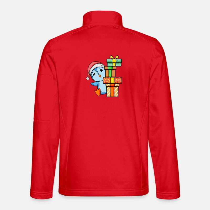 Pinguin mit Weihnachtsmütze und Weihnachtsgeschenk - Unisex Softshelljacke - Rot