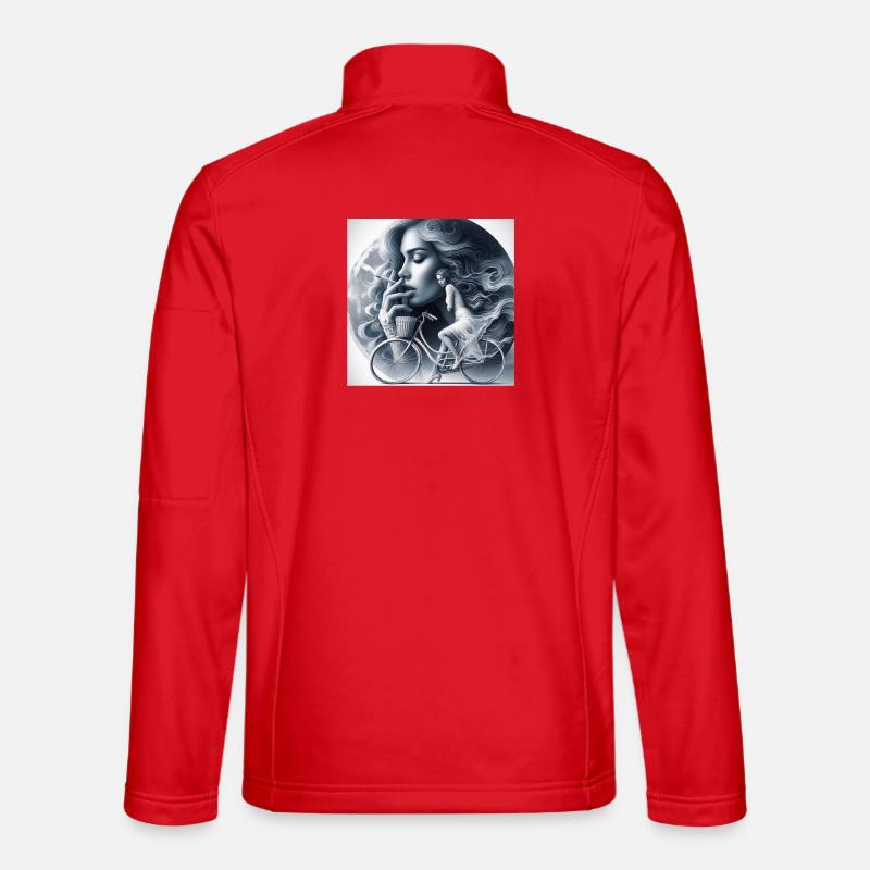 Verträumtes Mondschein-Radfahrer-Kunstwerk - Unisex Softshelljacke - Rot