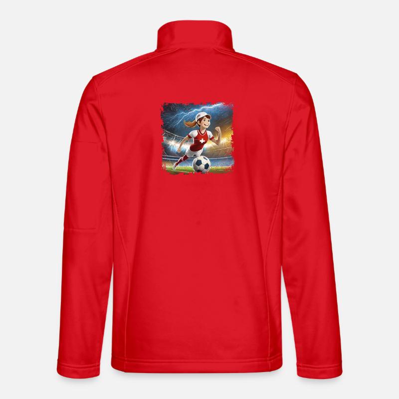 Fussballerin Comicfigur Stadion mit Blitzen - Unisex Softshelljacke - Rot